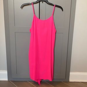 Hot pink, 100% silk dress with dramatic back
